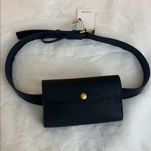 Aritzia Black Leather Snap Belt Bag